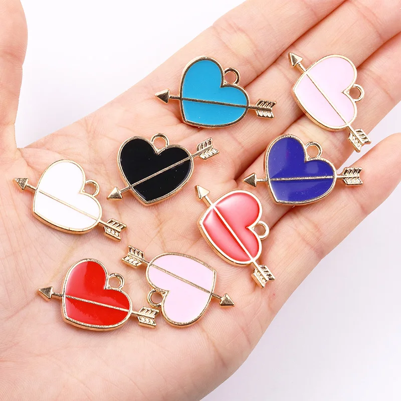

20Pcs 24*17mm Colorful Enamel Dripping Heart Cupid's Arrow Pendant DIY Necklace Bracelet Charms for Jewellery Making Accessories