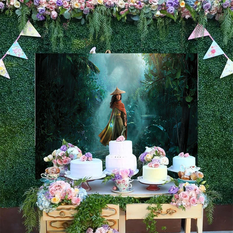 

Namaari Raya And The Last Dragon Disney Brave Girl Princess Jungle Backdrop Happy Birthday Party Cartoon Decoration Background