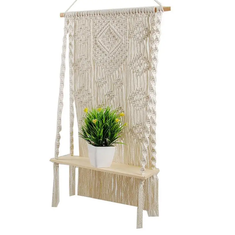 

Macrame Plant Shelf Wall Planter Hanger For Plants Handmade Bohemian Wooden Woven Plants Floating Shelves Decor For Bathroom