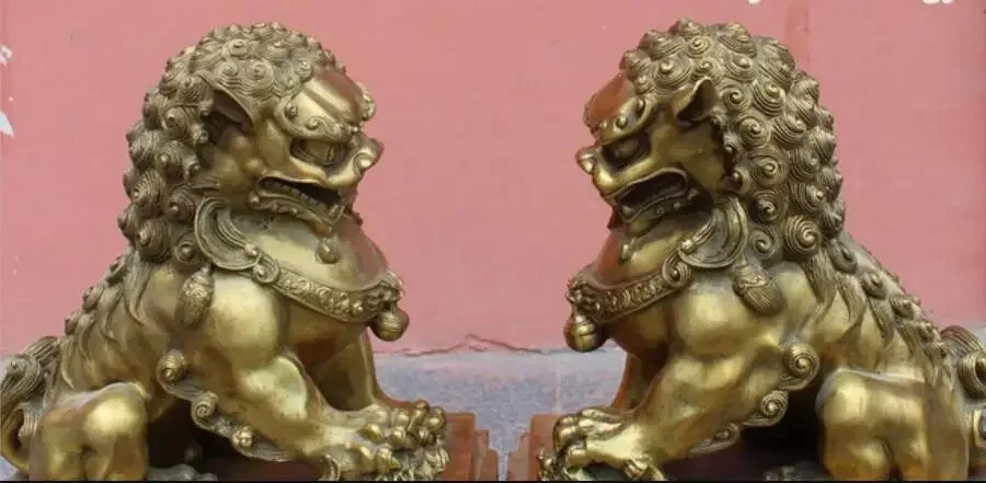 18 &quotкитайская бронзовая защита для собак Foo Fu ворота лев пара детских животных