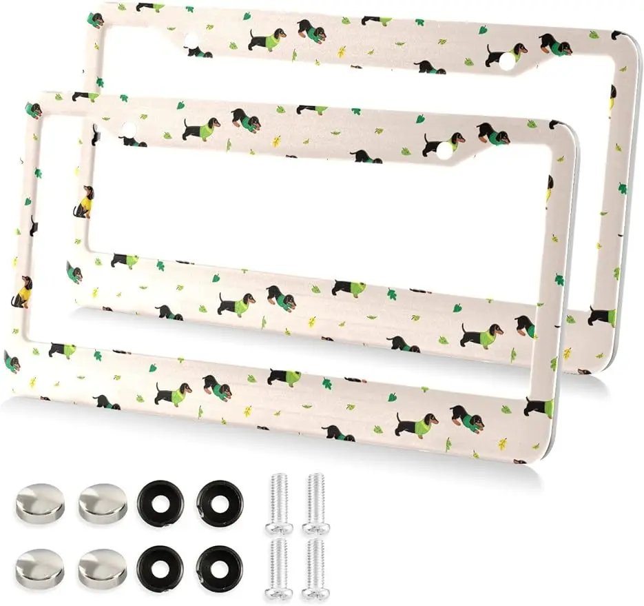 

Рамки для номерного знака с милыми собаками Dachshunds, декоративная бирка для автомобиля, 2 упаковки, универсальные автомобильные чехлы для номерного знака с 2 отверстиями и винтами