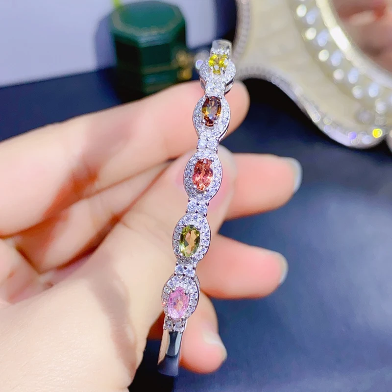 Женский позолоченный браслет с натуральным турмалином серебро 925 пробы