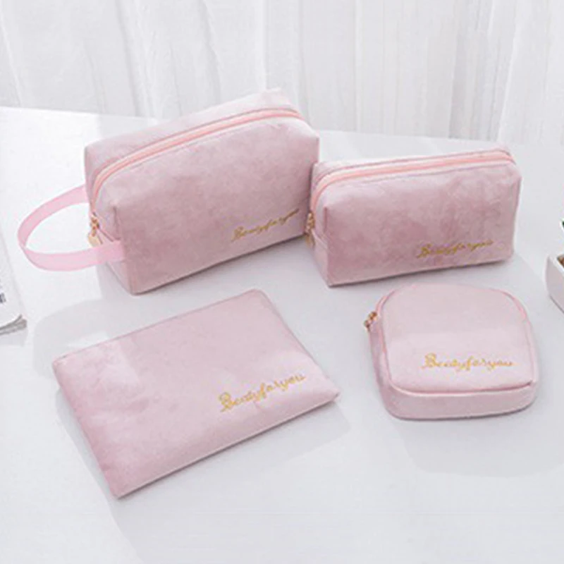 

4pcs Cute Flannel Makeup Bags Travel Cosmetic Large Capacity Lipstick Purse Storage Bags Kawaii Women Makeup Handbags Organizer