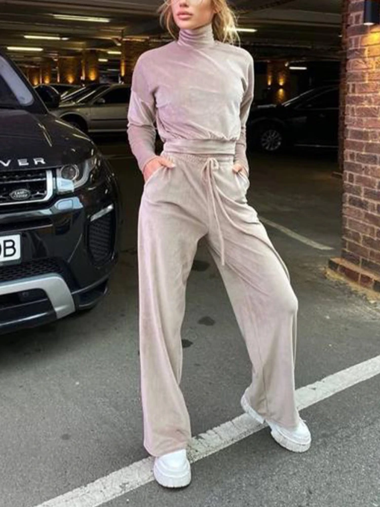 Женский флисовый спортивный костюм повседневный топ с высоким воротником и