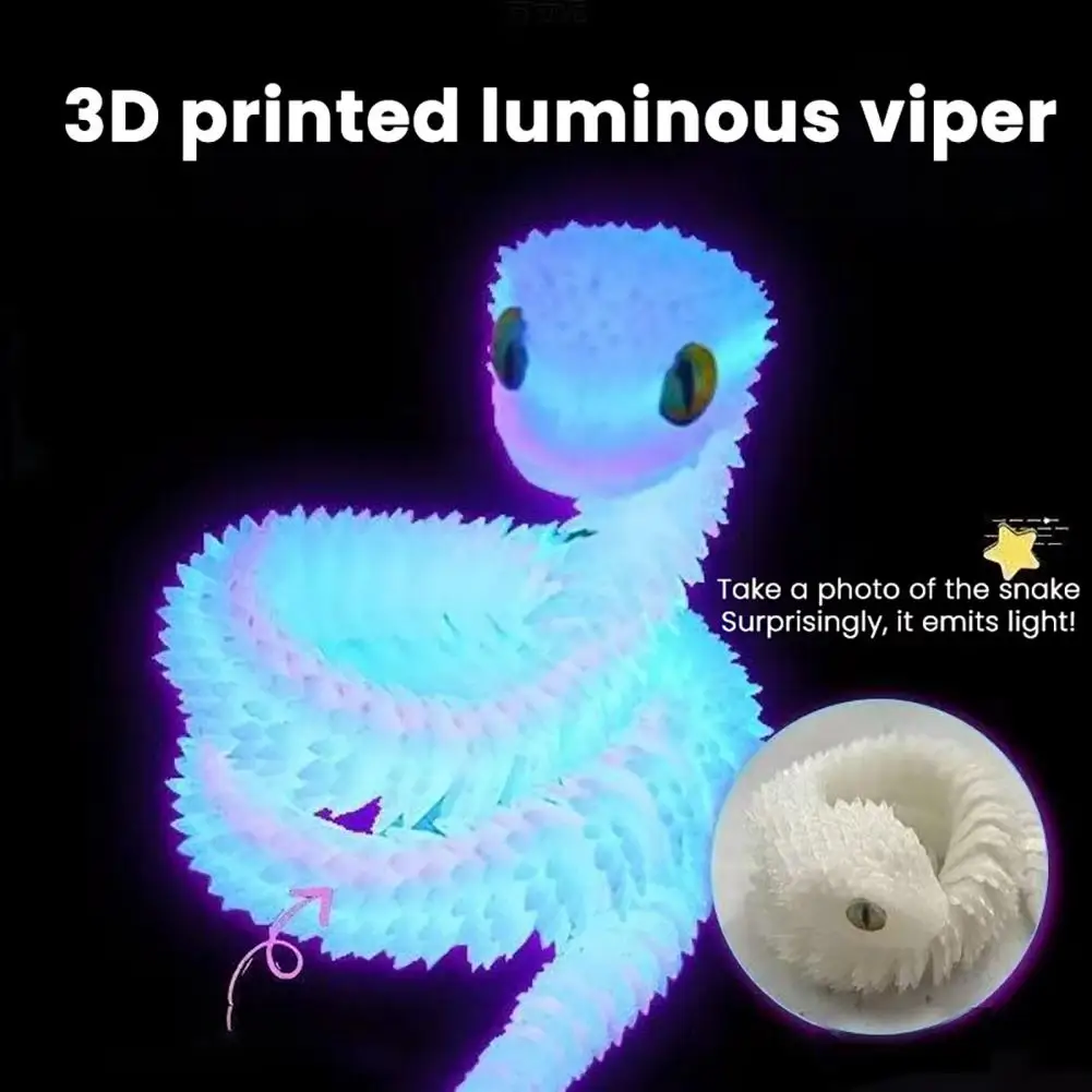 Фото Светящаяся в темноте 3D-печатная игрушка-змея: шарнирное украшение-яйцо с змеей внутри, гибкая змея-антистресс для снятия напряжения №3