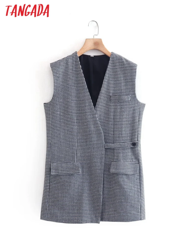 

Tangada Women Tweed Sleeveless Waistcoat Parkas Thick 2022 Pockets Female Warm Elegant Coat 8Y50