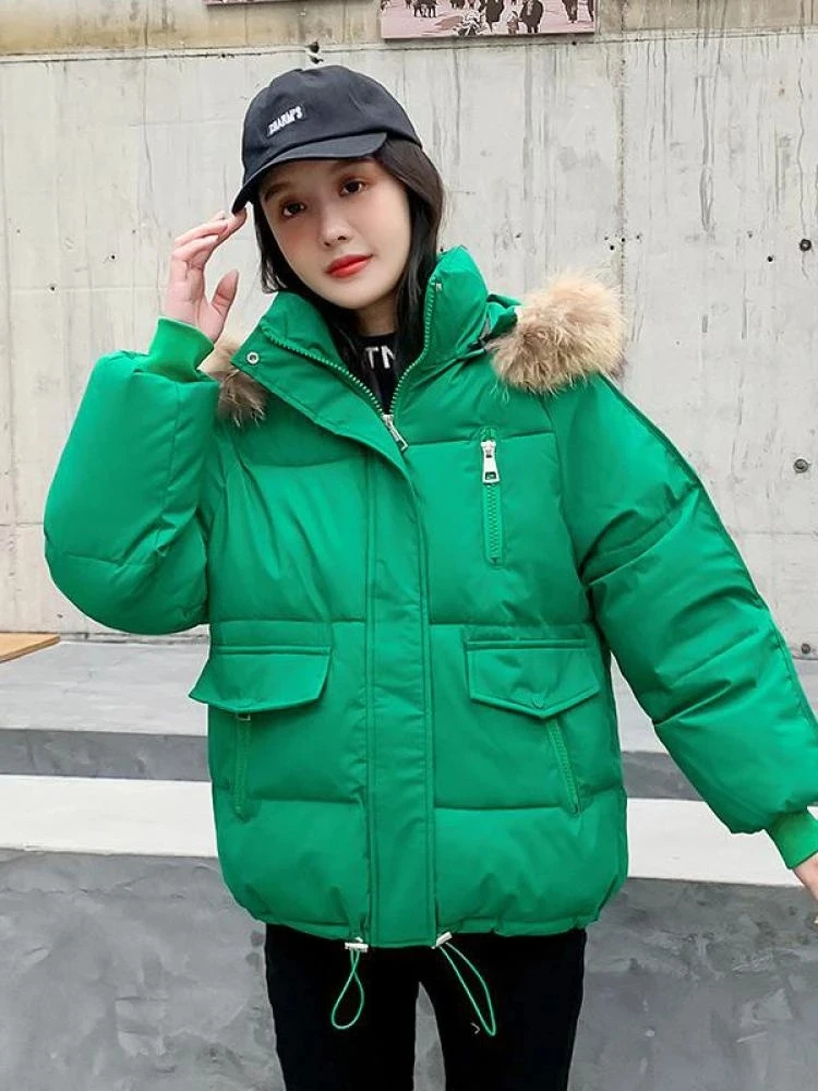 Winter Jacket Women's Fur Collar Hooded Parkas 2022 Thick Down Cotton Padded Jacket Female Fashion Outwear Loose Short Coat
