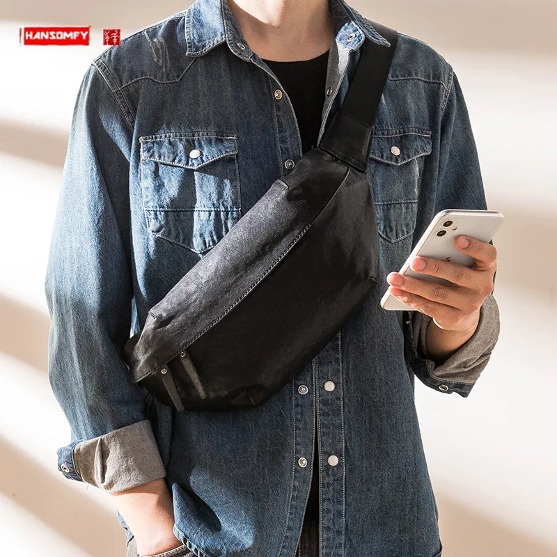 Genuine Leather Japanese Style Small Chest Bag Men Fashion Brands First Layer Cowhide Casual Messenger Bag Shoulder Phone Bag