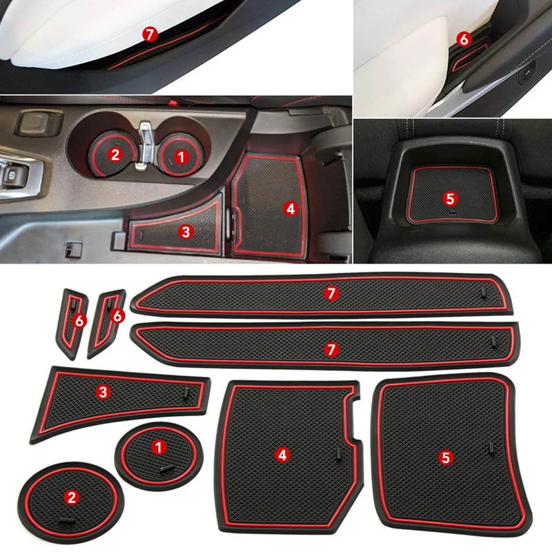 

9Pcs Door Groove Mat Car Interior Decoration Anti-Slip Gate Slot Cup Pad For Chevy Camaro 2016-2022 Rubber Coaster