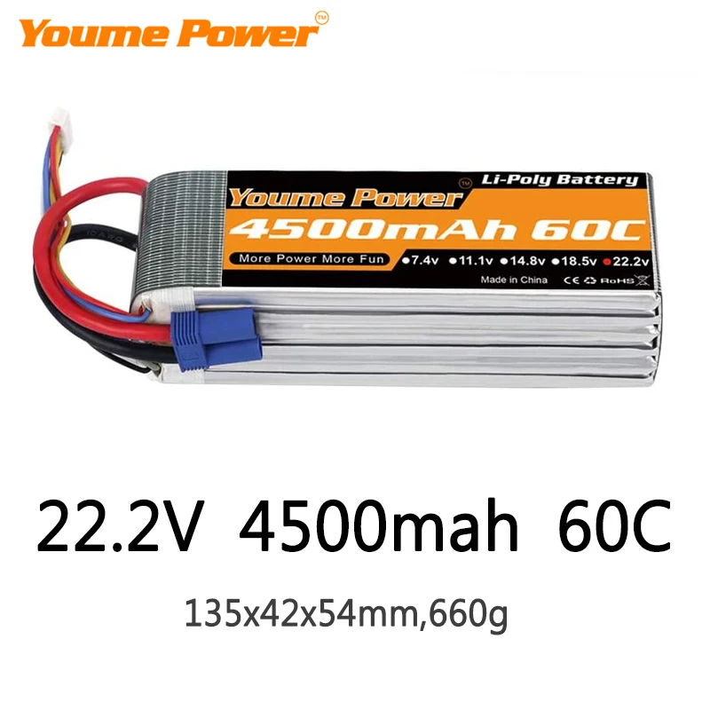 Литий-полимерный аккумулятор Youme 6S 22 2 в 4500 мАч 50C XT60 T TRX XT90 XT150 EC3 EC5 для