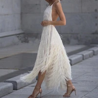 summer women fringed dress sexy elegant backless sleeveless female new fashion solid hanging neck casual club night party dress
