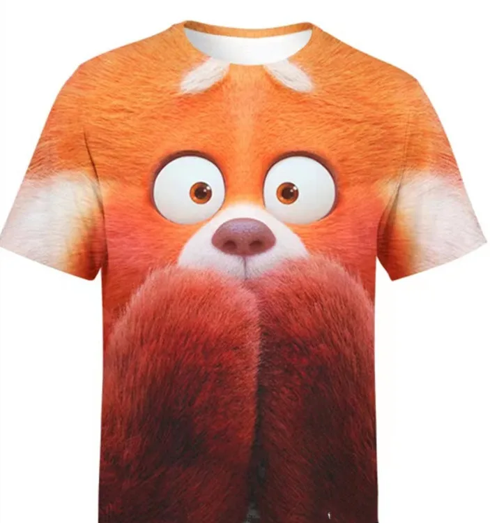 

2022 New 3D Cartoon Turning Red T-shirt Children's T-shirt Panda Deformation Panda Kawaii Anime Tops Summer Kids Clothes
