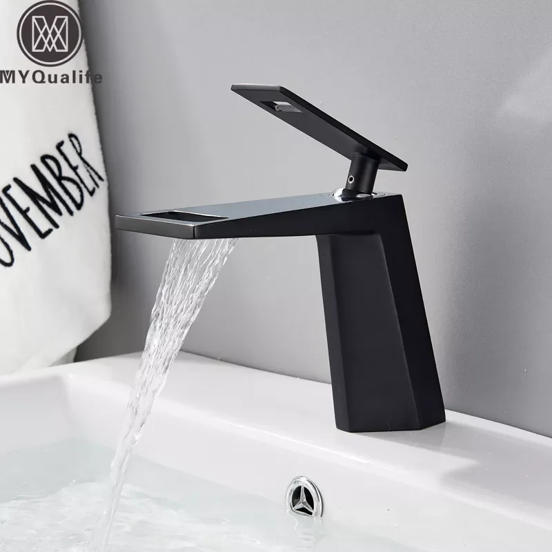 

Black Waterfall Basin Faucet Deck Mounted Brass Single Handle Mixer Tap Deck Mounted Chrome White Bathroom Tap Hot Cold Faucet