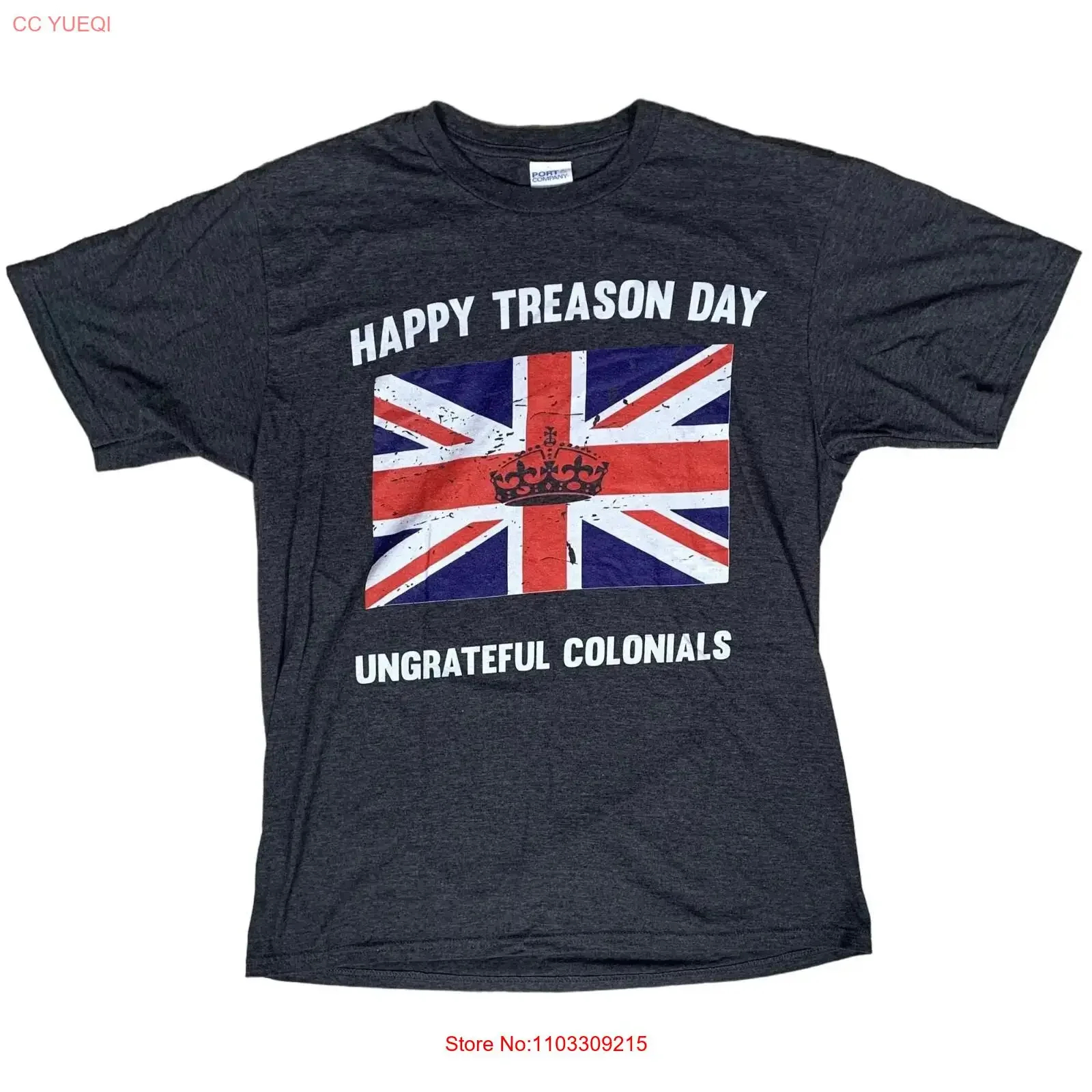 Фото Футболка Happy Treason Day Ungrateful Colonials, размер M, винтажная, с эффектом потертости, дышащая, модная, мягкая, унисекс, стритвир, эластичная №1