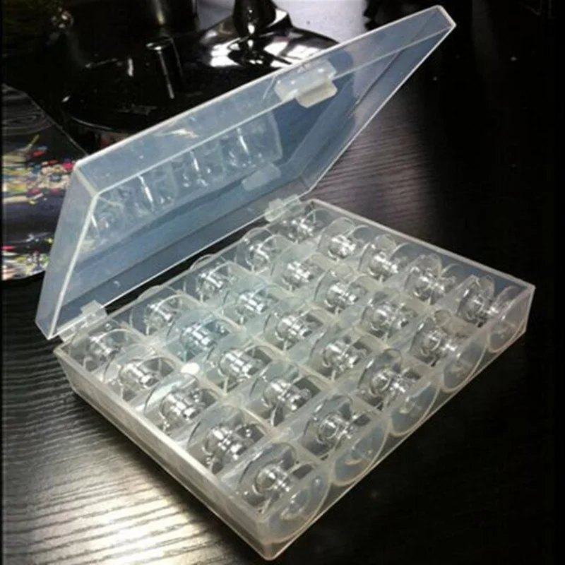 

25Pcs Clear Sewing Machine Bobbins Spools AA7650 Plastic Storage Box Empty Bobbins Spools for Home Sewing Accessories Tools
