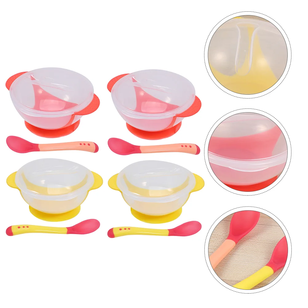 

8 Pcs/ Suction Cup Bowl Spoon Set Baby Silicone Tableware Suits Useful Utensil Rest Infants Sucker Toddler