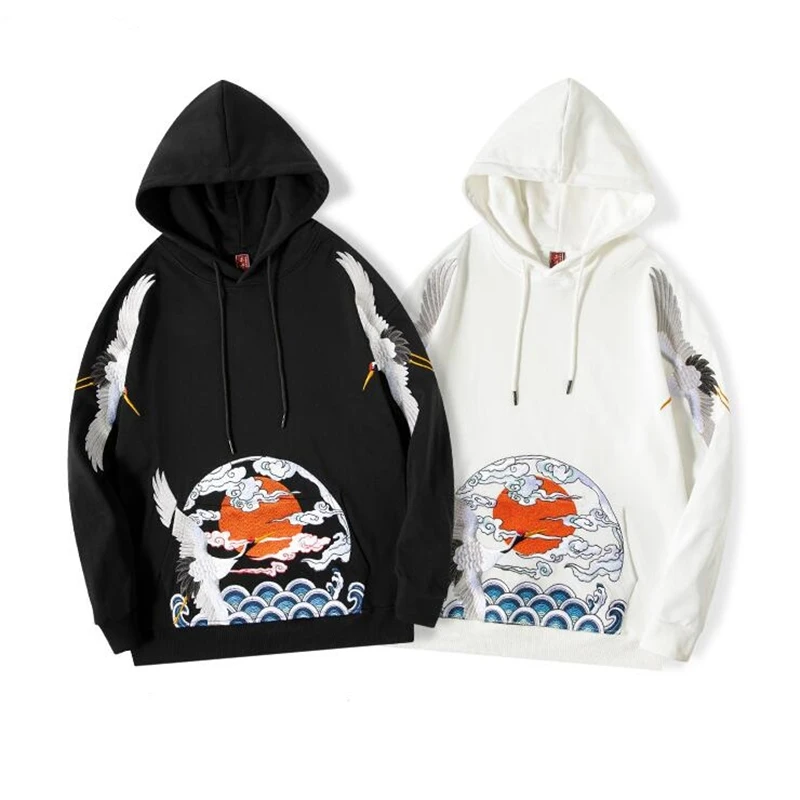 

Куртка мужская с вышивкой Журавля, роскошное худи из 100% хлопка, удобная свободная кофта оверсайз, осень