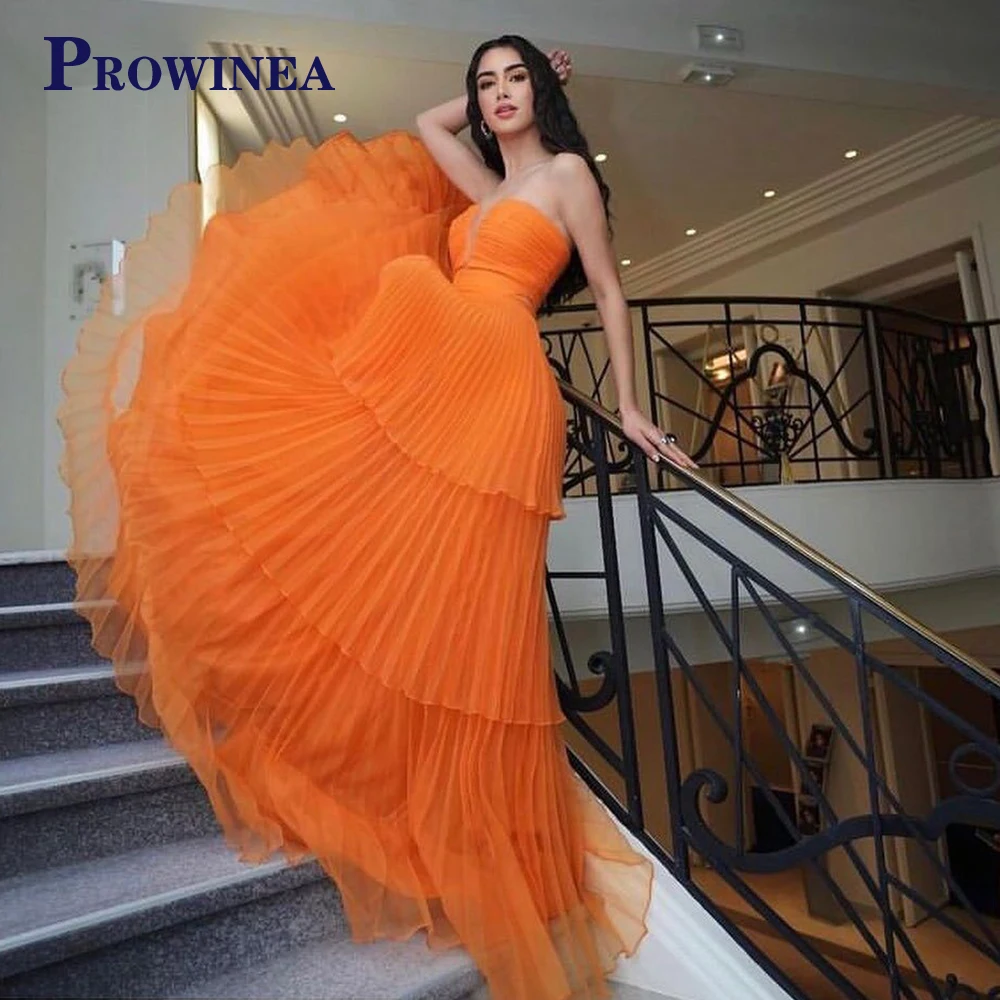 

Prowinea Simple Trendy Sweetheart Tiered Evening Dresses Long Luxury Celebrity Personalised Abendkleider A-Line Pleat Tulle Prom