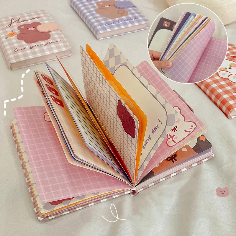 Ins Cute Journal Kawaii Cartoon Bunny Bear Notebook Creative Orgin Colorful Page Buckle Scrapbook Diary for Student Supplies