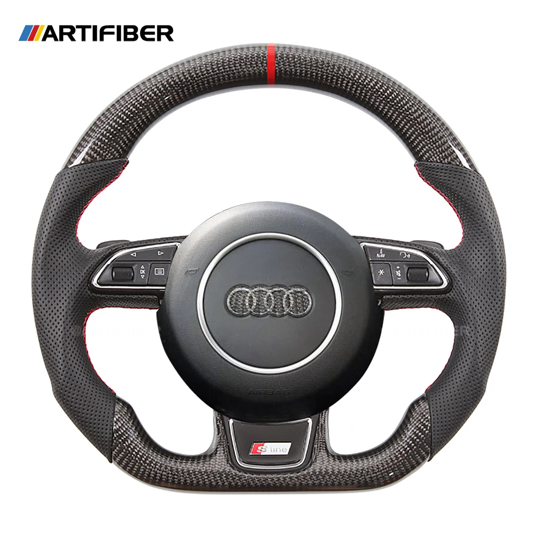 

100% Genuine Leather Red Carbon Fiber Steering Wheel for Audi A6 A7