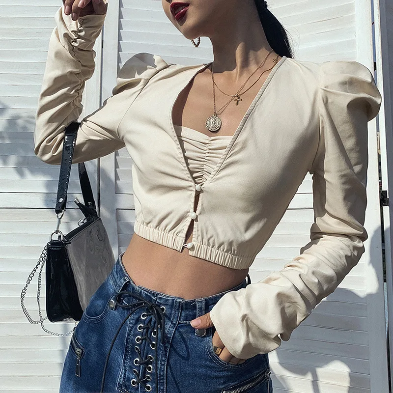 Office Ladies Street Elegant Tube Crop Top T-shirt Women Two 2 Piece 2021 Spring Summer New Fashion Long Sleeve Casual Tees