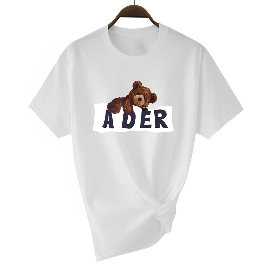 

Women Ader Error Print Graphic Tees Summer O Neck Short Sleeve Cotton Cute Bear Logo T-Shirt Simple Casual High Quality Tops