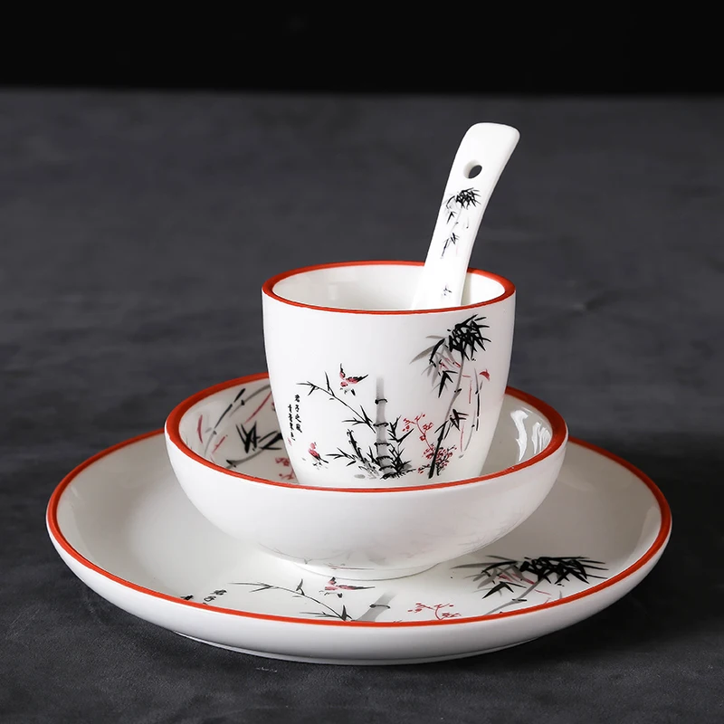 

Набор столовой посуды в китайском стиле, керамическая миска для супа в старинном стиле, фарфоровая чашка, ложка для риса, тарелка для еды, до...