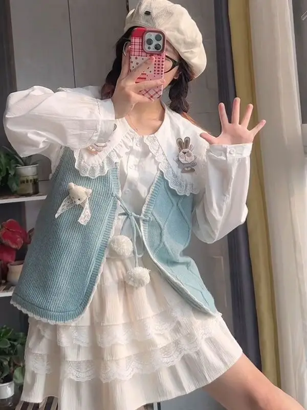 Милая милая японская лоскутная кружевная блузка с воротником Питера Пэна All M Acth