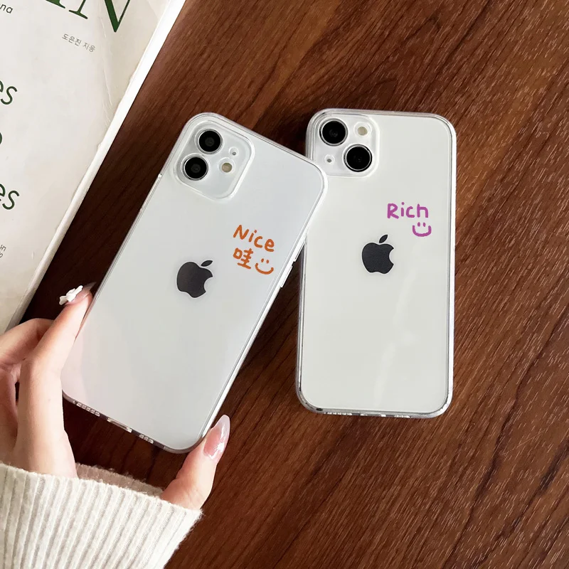 

Smiley Letter Silicone Characters Case for iPhone 13 12 Mini 11 14 Pro Max For IPhone 7 8 Puls SE2020 Clear Shockproof Soft Case