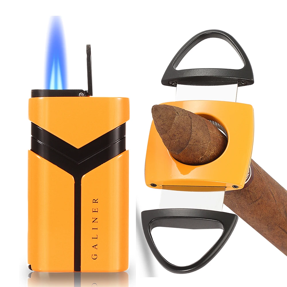 

GALINER Torch Lighter Cigar Cutter With Punch Set Metal Smoking Accessories Tobacco Clipper Guillotine Luxury Lighter Gas