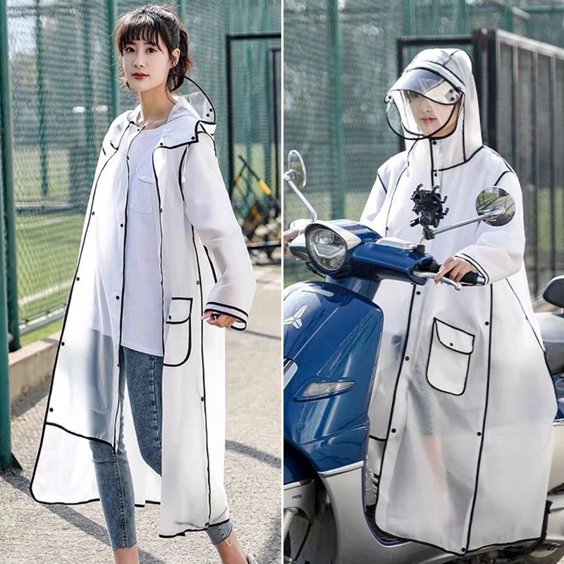 Lightweight Women Men Long Raincoat Fashion Adults Riding Motorcycle Rain Poncho Outdoor Hiking Camping Fishing Jacket Wear