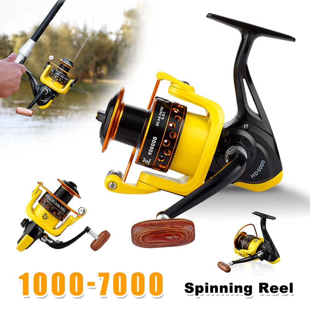 

Spinning Reel HD1000-7000 Series Fishing Reel 5.2:1 Ratio Smooth Spinning Metal Spool for Saltwater Fishing Tackle Fishing Coil