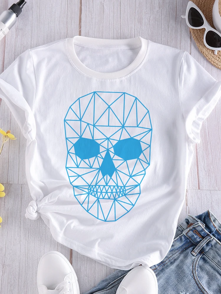 Купи Blue Skull Fashion T shirt Clothes Women Harajuku Print T-Shirt Femme Clothing Hip Hop Funny Tees Tshirt Skeleton Tops, Drop Ship за 187 рублей в магазине AliExpress