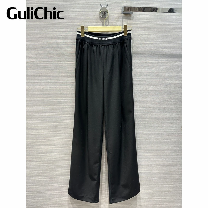 12.16 GuliChic Women Black / Gray Temperament Street Letter High Waist Casual Straight Pants