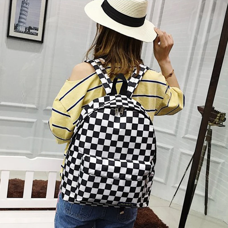 

2022 Women Plaid Design Bag Nylon Daypack Unisex Laptop Travel Backpack School Book Bags For Female Men Casual Rugzak Rucksack