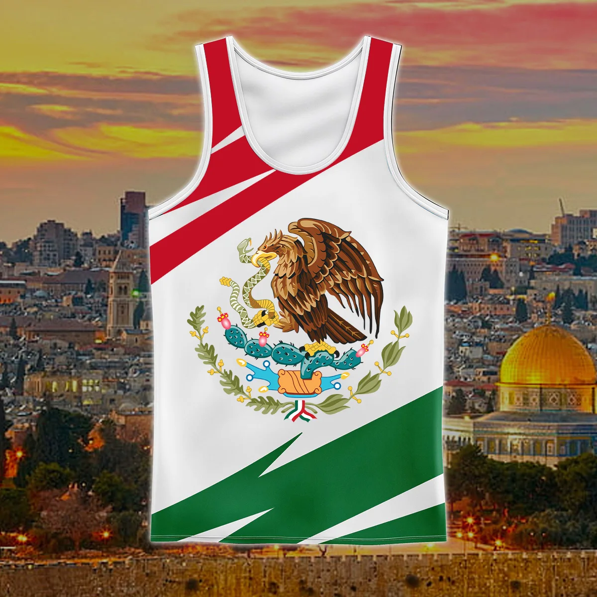 

Summer Sports Mexico Flag & Coat of Arms Singlets for Men Loose Sleeveless Gym Tank Tops Boy Fashion Basketball Clothes