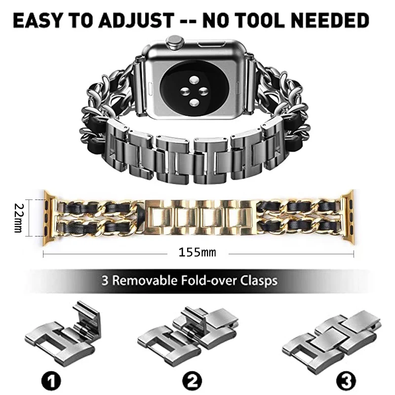 Women Handmade Stainless Steel Chain Jewelry Bracelet For Apple Watch Band 38/42/40/44/45/49mm iWatch Series 8/Ultra/7 65432/SE