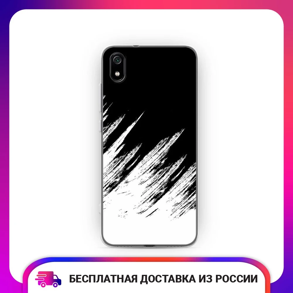 Чехол силиконовый для Xiaomi Redmi 7A Черно белые брызги защитный тонкий мягкий