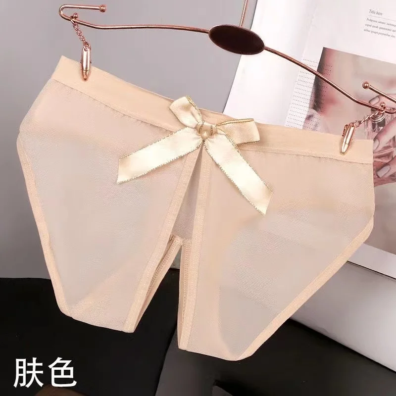 

Sexy Lingerie Crotch Opening Women's Panties Transparent Bowknot G-string Thong Solid Seamless Underwear for Ladies Low Waist