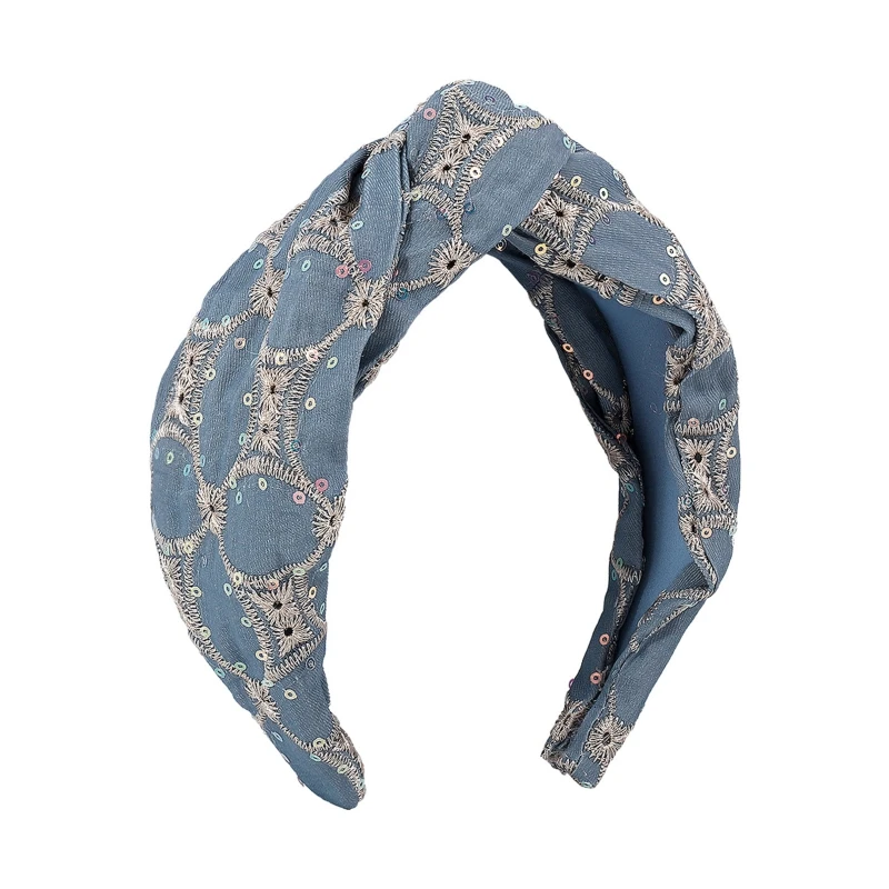 

Wide Headband Chiffon Sequin Hair Hoop Headband Lolita Knotted Hairband Headpiece Hair Decor Gifts for Best Friends