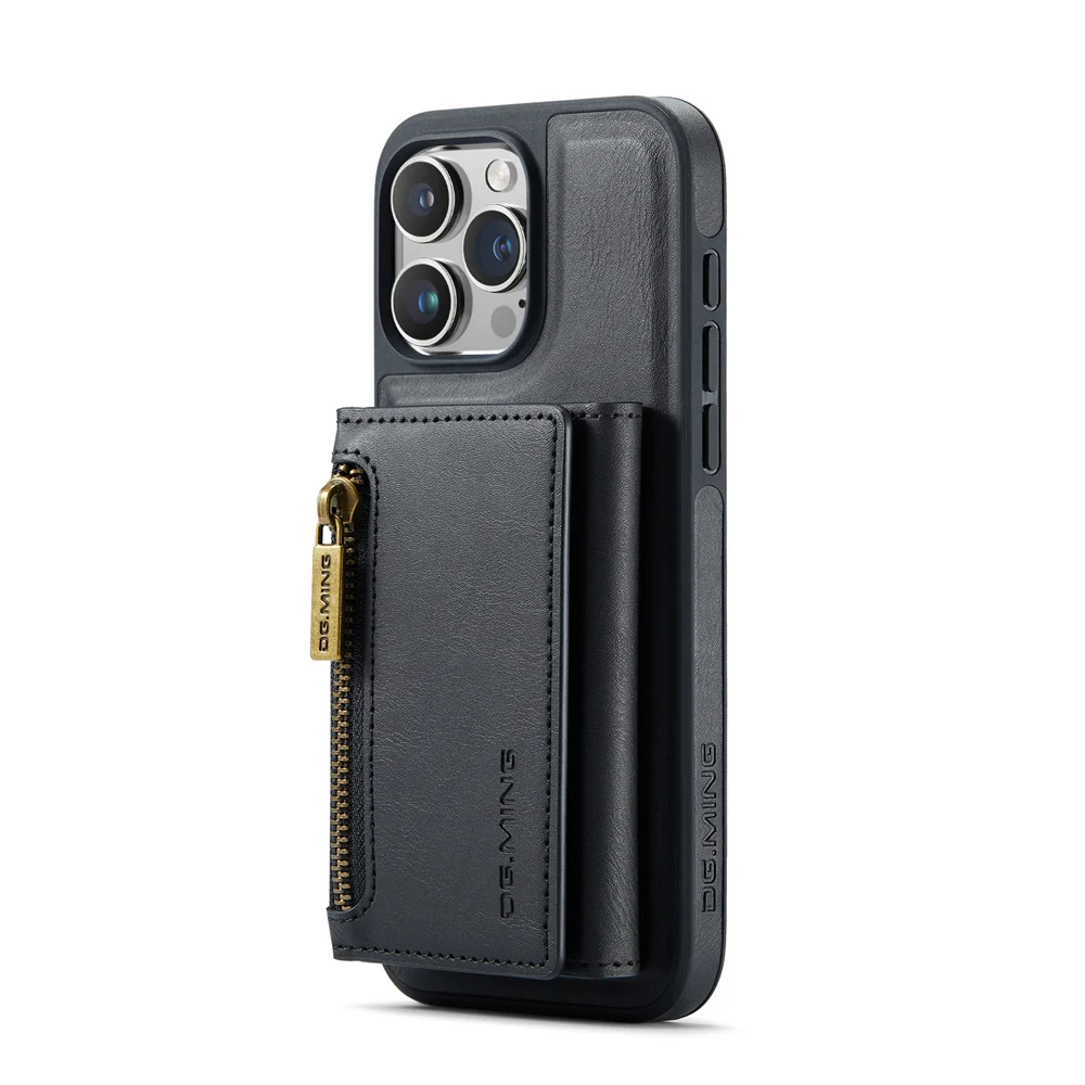 Чехол для телефона DG.MING IPhone 11 12 13 14 Plus 15 Pro Max кошелек на молнии съемный кожаный