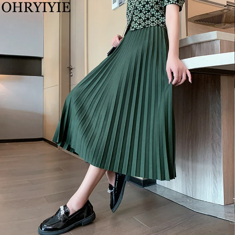 

Осенняя плиссированная юбка OHRYIYIE 2023, женские Модные Винтажные юбки в Корейском стиле, зимние эластичные Длинные Юбки миди с высокой талией, лето