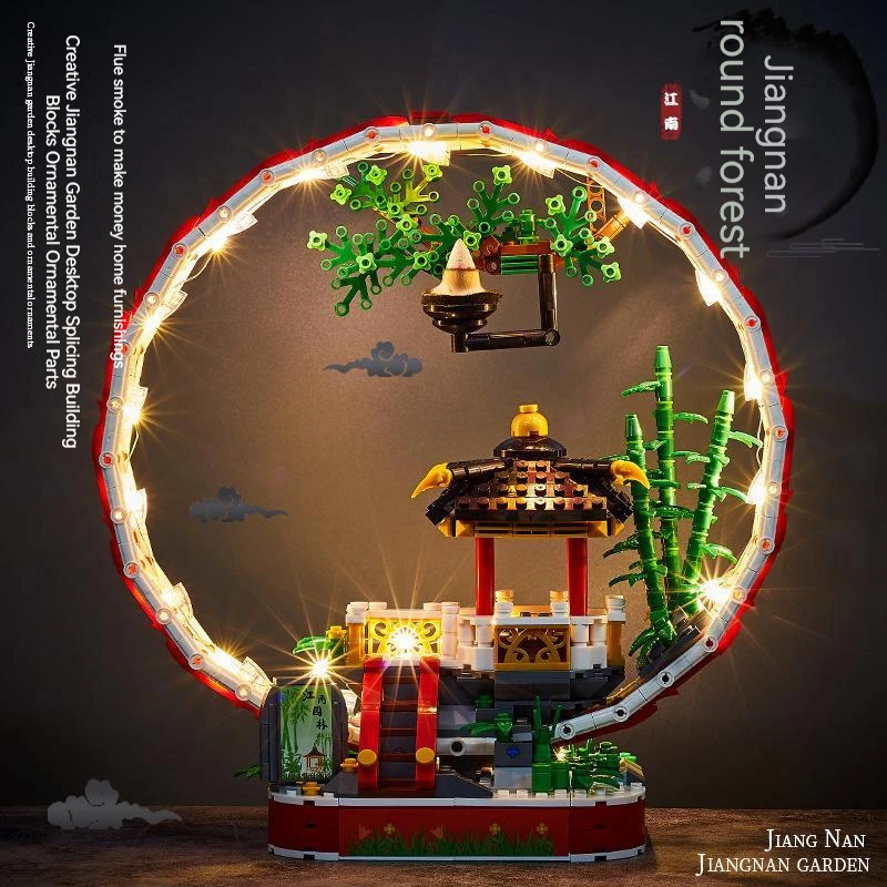 

1108pcs Jiangnan Garden Assembled Building Blocks Ornaments Chinese Style Architecture Model Toy For Home Decorations With Light