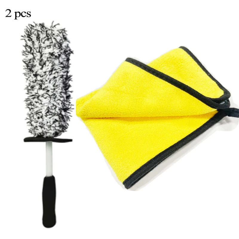 

Car Cleaning Brush Non-Slip Handle Brush For Rims Spokes Wheel Barrel Car Accessories Wash Tool Car Detailing Cleaning Towel Set