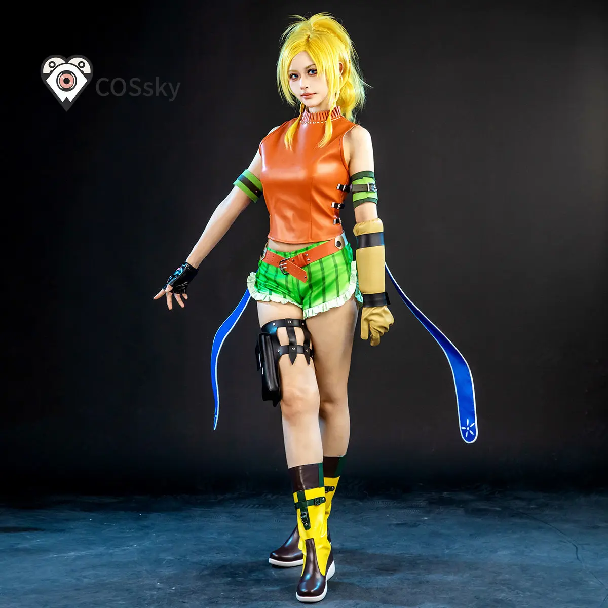 Фото Костюм для косплея Рикку из игры Final Fantasy X: новый повседневный кожаный топ, шорты, реквизит, перчатки, униформа Рикку для Хэллоуина, для мужчин и женщин №2