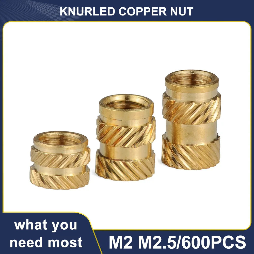 

600pcs M2 M2.5 Brass Insert Nut Heat Threaded Copper Nuts Hot Melt Knurled Twill Embedment Insertion for Plastic 3D Printing