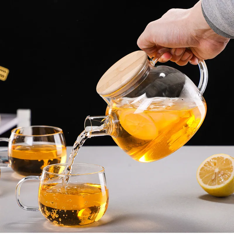 

1000/1600ML Glass Water Bottles with Lid Heat Resistant Flower Kettle Cool Water Bottle Puer Tea-pot Juice Container Drinkware