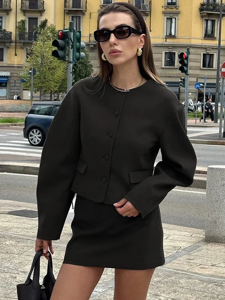 Модный кардиган юбка комплект из двух предметов женский топ на пуговицах с