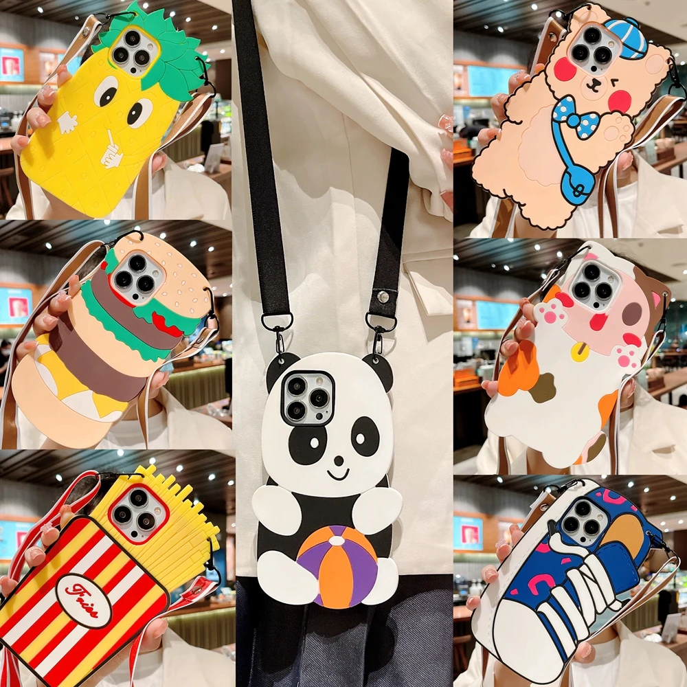 

Lanyard Silicone Case for Xiaomi Redmi 10C 10A 10 9A 9C 9T 8 8A 7 6 6A 9AT Cases Cartoon 3D Panda Bear Cat Crossbody Phone Cover