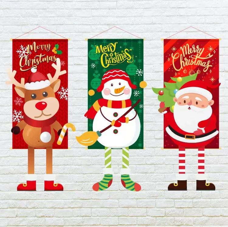 

Merry Christmas Ornament Hanging Banner Xmas Home Door Window Wall Flags New Year Garden Decoration Hanging Banner Navidad